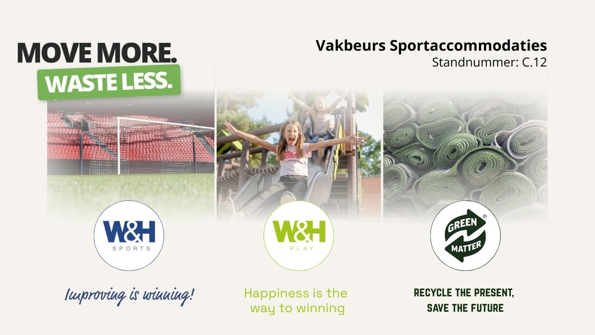 Op 5 mrt. staan wij met <a href="/WHsportsNL/">W&H Sports</a> &amp; 
<a href="/GreenMatterBV/">GreenMatter</a> op de <a href="/VB_Sportacc/">Vakbeurs Sportaccommodaties</a>
in #Houten.  

Bezoek onze themazone “Beweegomgeving” (stand C.12) en ontdek "𝐌𝐨𝐯𝐞 𝐌𝐨𝐫𝐞. 𝐖𝐚𝐬𝐭𝐞 𝐋𝐞𝐬𝐬."    
vakbeurssportaccommodaties.nl/nl/exposeren/p…

#VSA26 | #Beweegomgeving | #MoveMoreWasteLess