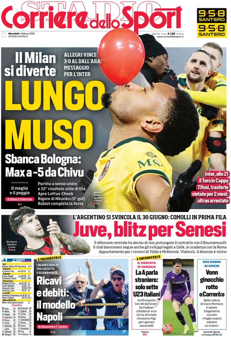 Front Page Corriere dello Sport, Wednesday 4 February 2026