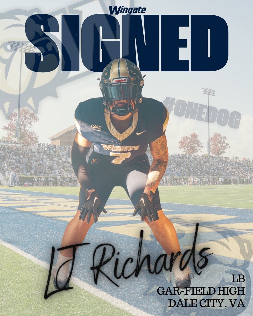 WingateFb's tweet photo. Signed✍️ 

Welcome to the Wingate Bulldogs family LJ!

@LJRichards21 
#ONEDOG https://t.co/6jrtqvE14d