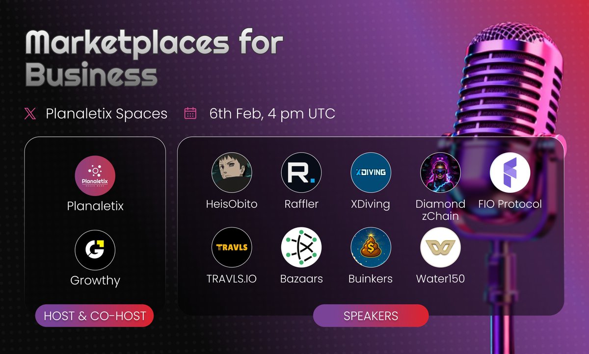 planaletix's tweet photo. 🚀 NEW SPACE: Marketplaces for Business

Founders are moving away from scattered tools toward marketplaces that bundle execution, talent, and AI support in one place!

We’re talking about the rise of 'business marketplaces' and how they’re changing the way we build companies.

Featuring: @XDIVING_Ocean @joinFIO @BazaarsBzr + 6 more!