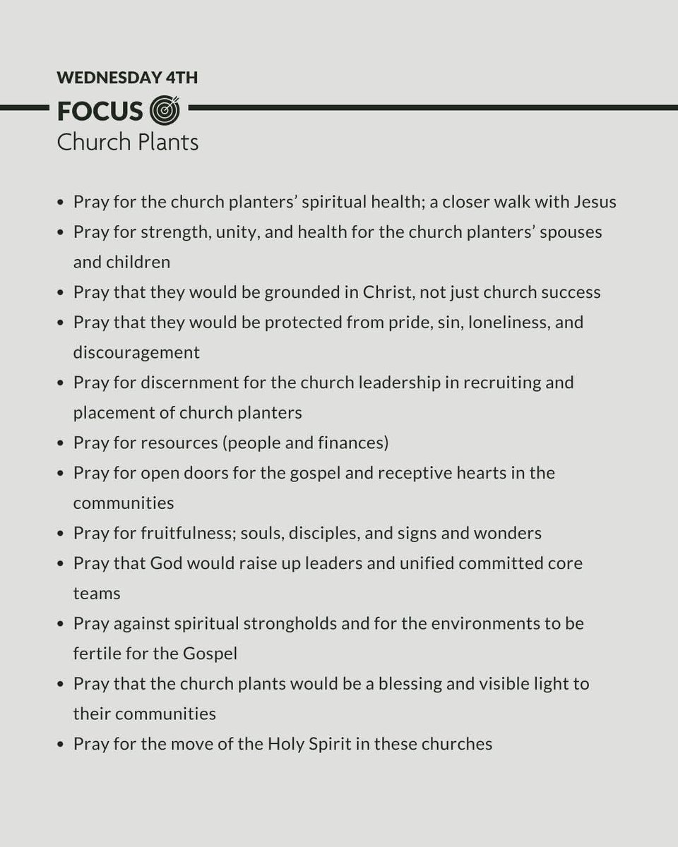 icckiserian's tweet photo. Wednesday 4th | Day 31: Church Plants

Today we lift up our church plants in prayer, asking for the spiritual health and protection of every church planter. We pray that they and their families would walk closely with Jesus, remaining grounded in Christ. https://t.co/paaJ7m77RY