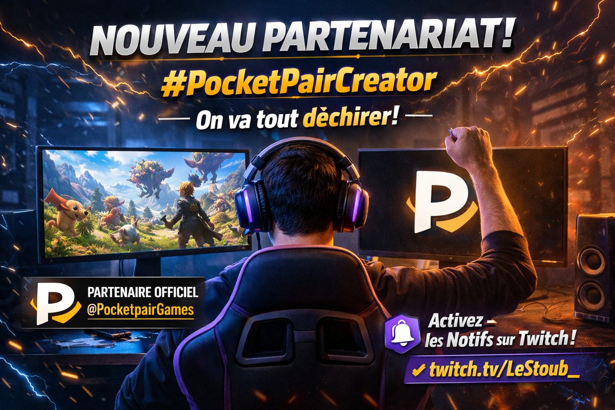 🚀 Grande nouvelle !

 #PocketPairCreator 🤝est désormais mon nouveau partenaire officiel !

🔔 Activez les notifications sur Twitch pour ne rien rater / Giveaway
➡️ twitch.tv/LeStoub_

Merci pour votre soutien 💙 #Partenariat #Creator #Gaming #Twitch
