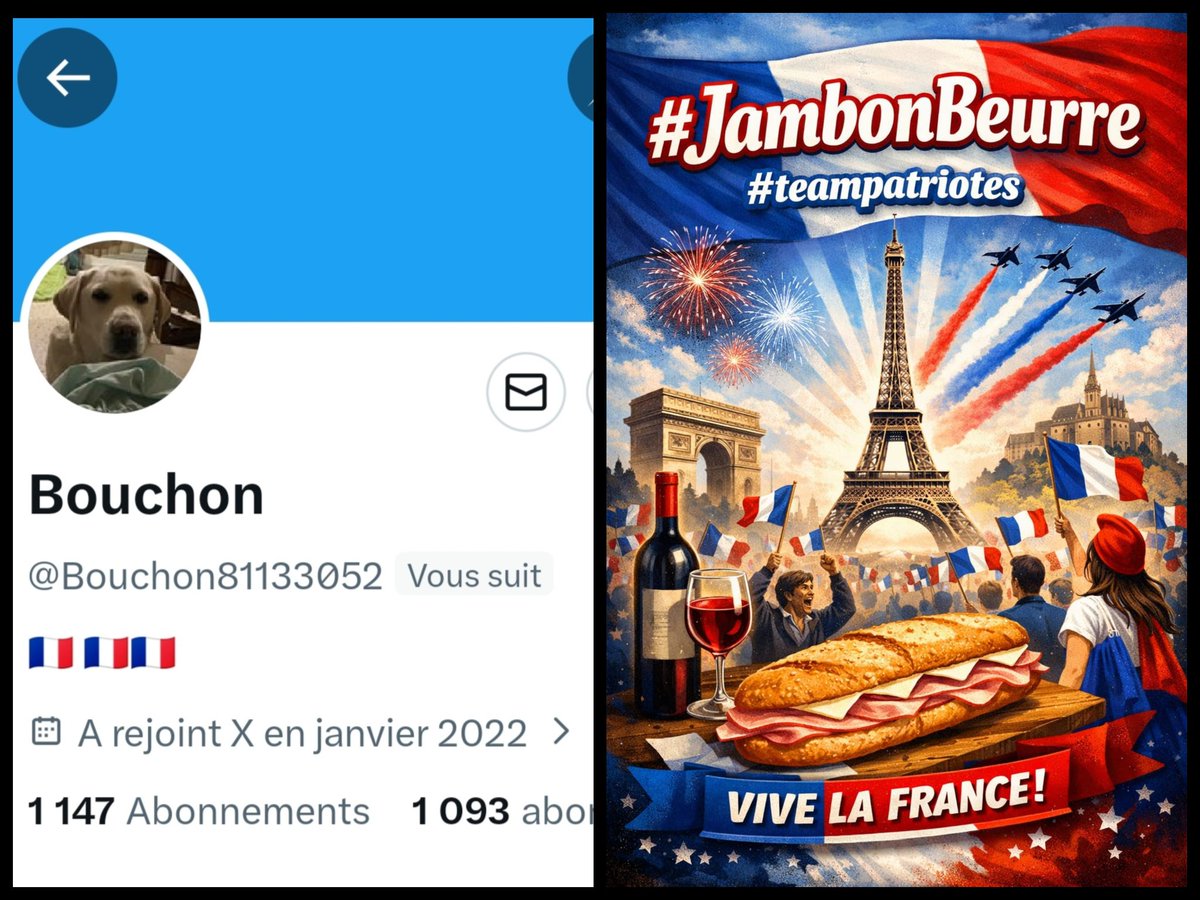INFO🚨 Merci de partager! 
Mes amis abonnés😉
Ainsi que l'équipe #JambonBeurre #TeamPatriotes 🇨🇵 
Notre ami  <a href="/Bouchon81133052/">Bouchon</a> 👍
Aurait besoin d'un petit coup de pouce pour grossir sa TL!🥳
Merci de vous abonner à lui!🙏
Et n'oubliez pas!😉
Tous ensemble nous sommes plus forts!🇨🇵