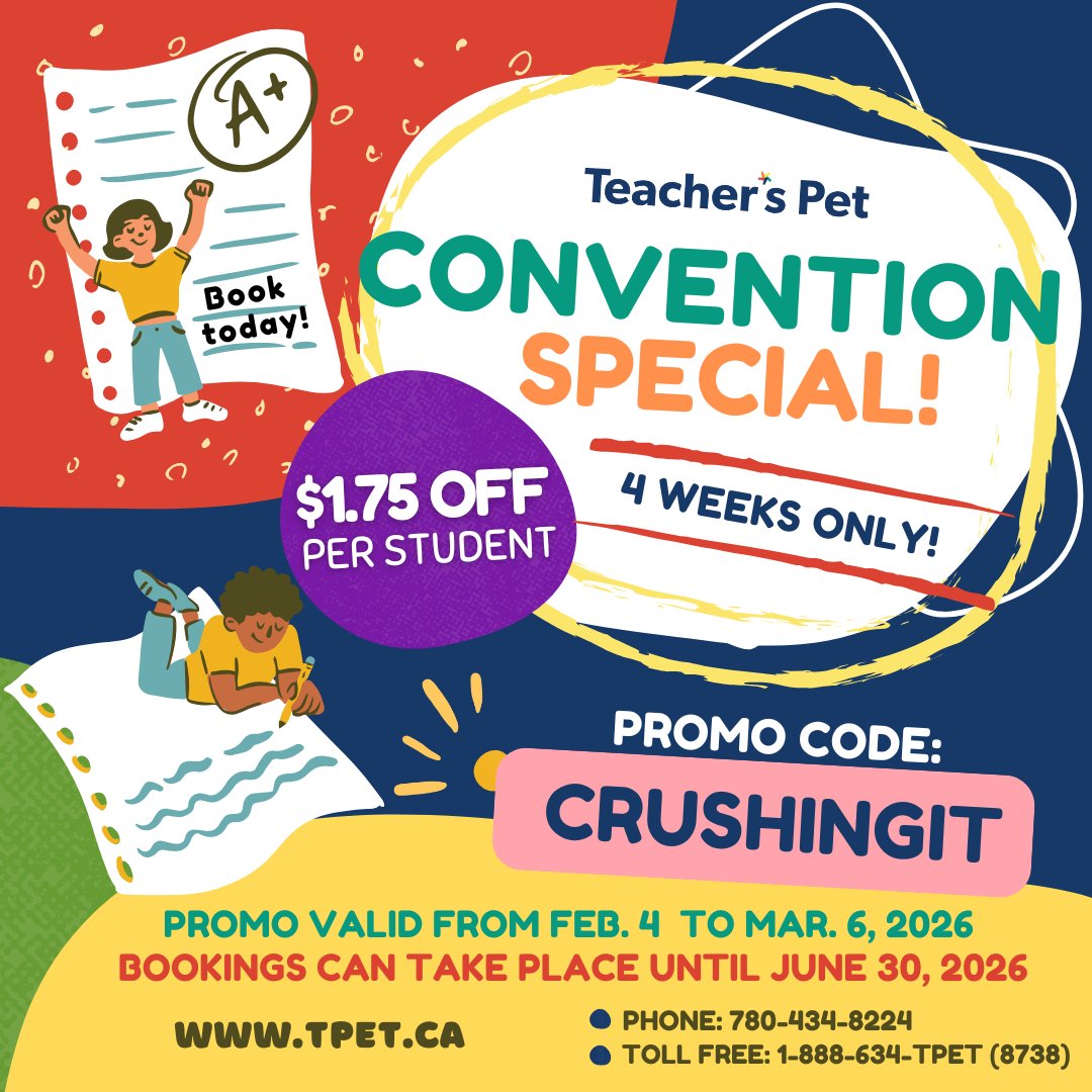 To all the amazing teachers—if you haven’t heard it lately, you’re CRUSHING IT! 💪 Enjoy promotional pricing this convention season and save $1.75/student now through March 6, 2026. Bookings can take place anytime before June 30, 2026.