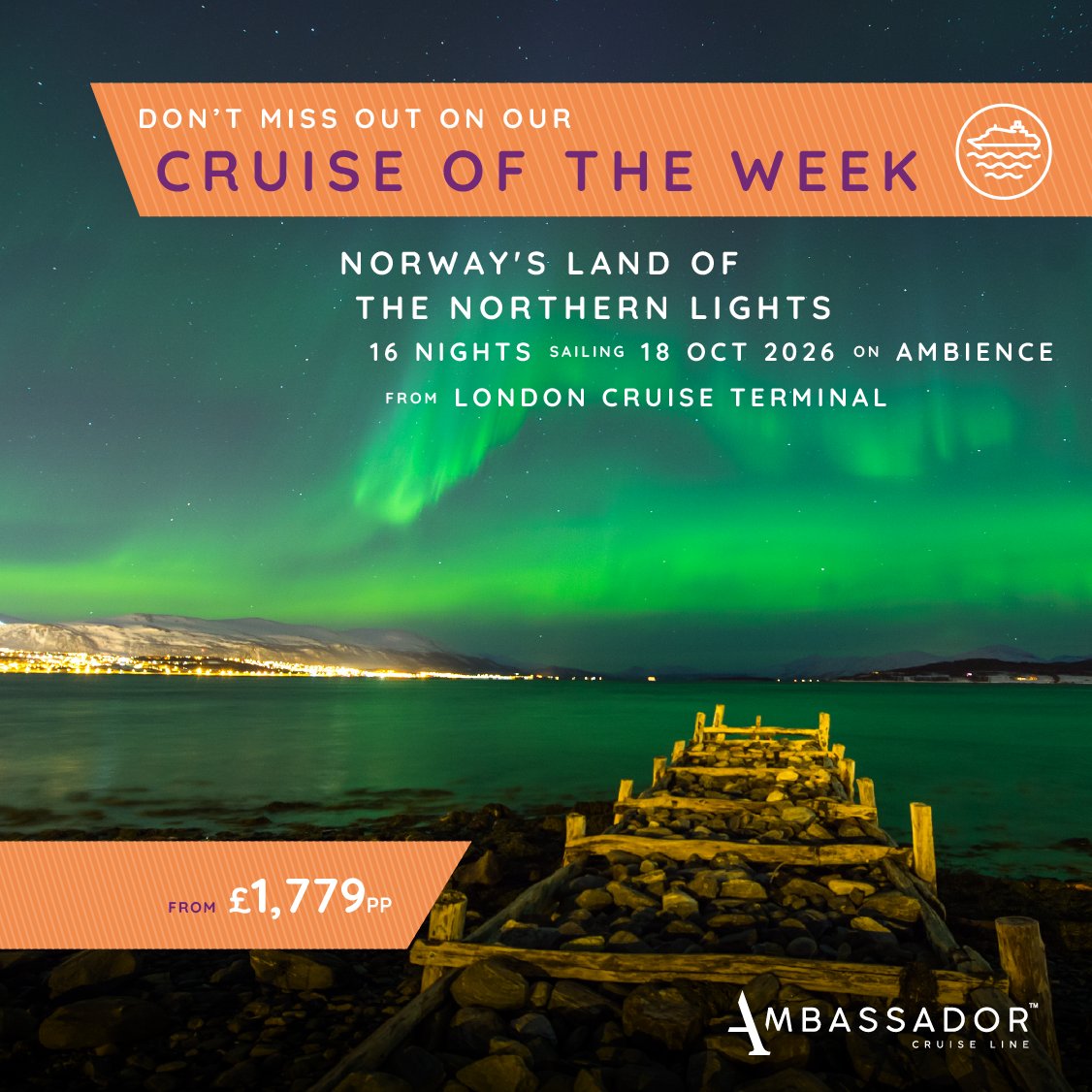 🌍 SAVE 10% on #Norway's Land of the #NorthernLights #Cruise
📆 18 October 2026
🌙 16 nights
🚢 Sailing from London Tilbury on #AmbassadorCruiseLine Ambience
From £1,779pp
Call now: ☎️ 01908 886491
#ExperienceADifference
#MiltonKeynes #NewportPagnell #Ampthill #Flitwick #Olney