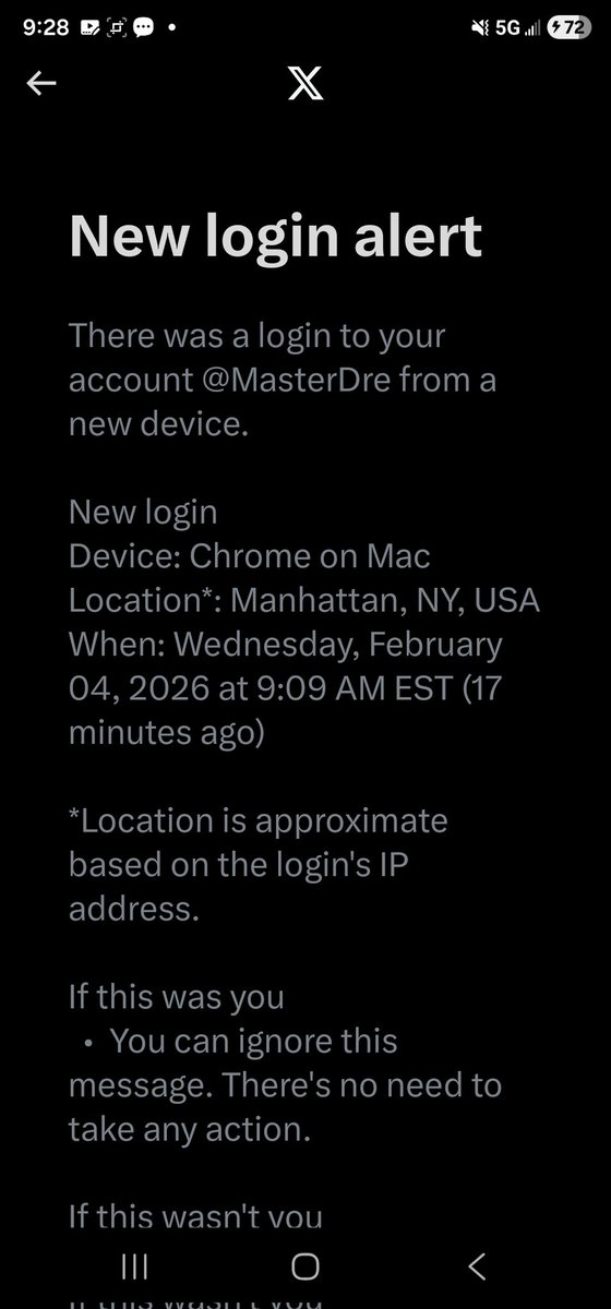 MasterDre's tweet photo. This account was accessed from Manhattan however I am nowhere near there. I will have someone look into this. https://t.co/3pURKhB4RY