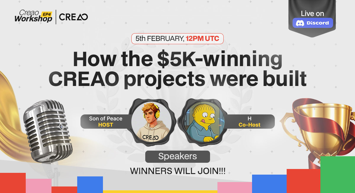 This Thursday (12PM UTC), we’re hosting a live workshop breaking down how the $5K winning projects were actually built.

Campaign winners and CREAO devs will walk through their execution step by step.
No fluff. Just how it was done.

📍 Join us live on Discord
👉