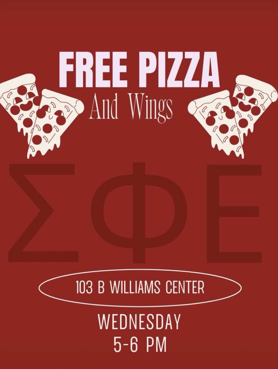Attention! Due to a scheduling conflict, tonight’s Rush event has been changed.
Pizza Night will now take place from 5:00–6:00 PM in Williams Center 103B.
Please contact our Vice President of Recruitment, Will MacAlpine, (315) 813-2980 with any questions.