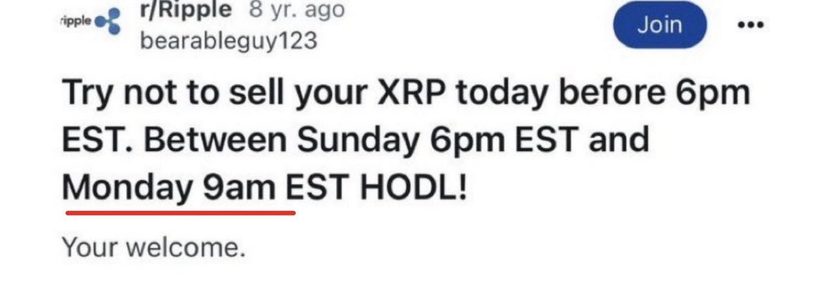 ***Last Day To Buy Cheap XRP***

JB = John Barlow 

He died 2/7/2018 

4 days later = 2/11/2018

2/11/2018 Ethiopian = 10/21/2025 

10(Dec)/21/2025 = Feb 8 Lunar (Sunday) 

(Try not to sell your XRP before Sunday and Monday)