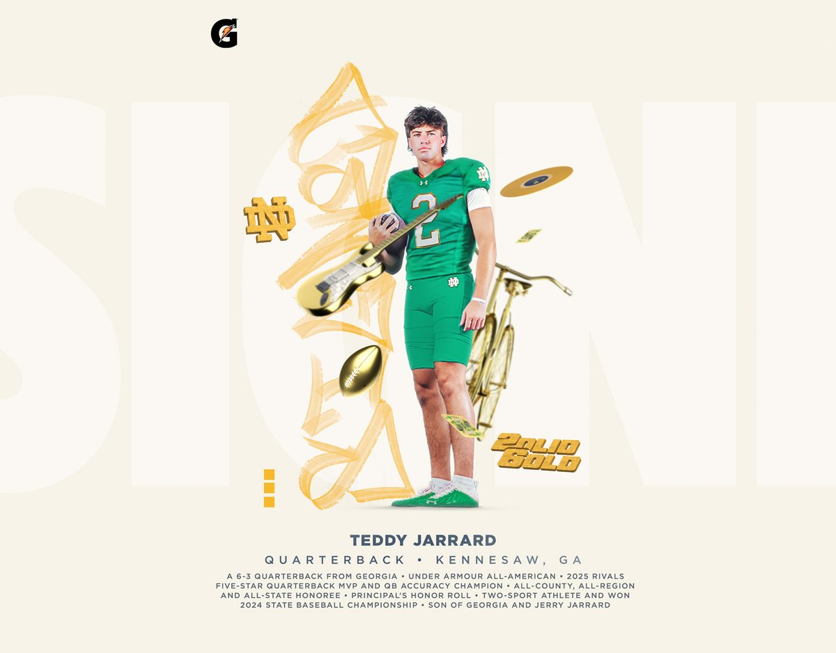NDFootball's tweet image. Dreams turned to reality ☘️

@JarrardTeddy is #2OLID6OLD certified

#GoIrish☘️ | @Gatorade
