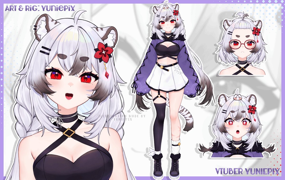 Tigra model showcase !! 💜🐯

Hey I'm Yuniepix and I did the art and rig for my vtuber model uwu I'm not a hamster btw.. 

#Live2D