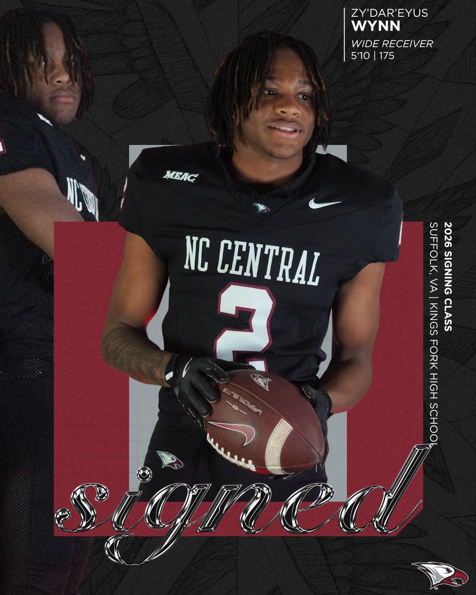 NCCUAthletics's tweet photo. WELCOME TO THE NEST! 🦅

#NationalSigningDay #NCCUFootball #CultureOverScheme #NCCUAthletics #EaglePrideAmplified https://t.co/8xDZV88bS2