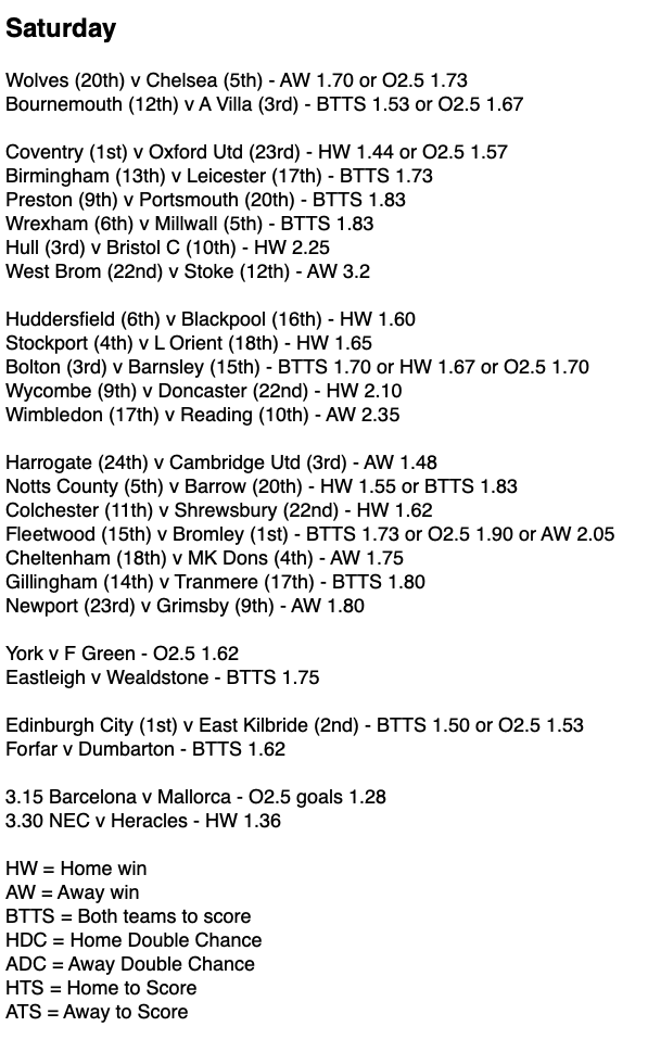 My shortlist for Saturday 3pm.

Anything missing? Anything to remove?