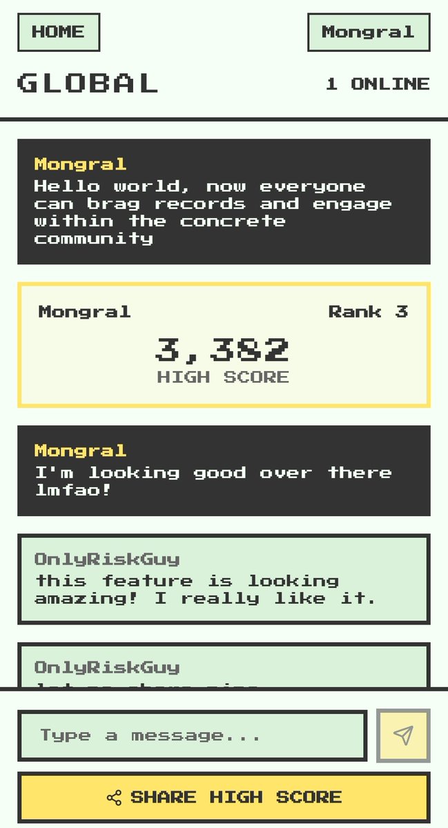 concretedash's tweet photo. New update : 
From now on, runners can chat, brag, and engage globally in https://t.co/0LB4voYhet in the global room. Concrete Dash stands with concrete community. #indiegamer #pixelgame @crypttoji @d3crypt0r25 @ConcreteXYZ https://t.co/B8Zm8mUyGg