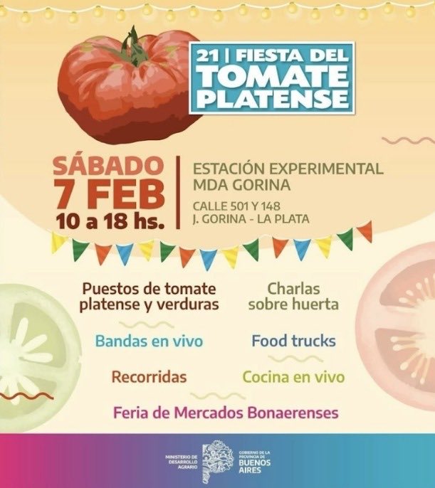 AgenciaComBA's tweet photo. 🍅Llega la 21ª Fiesta del Tomate Platense a la Estación Experimental Gorina

https://t.co/hJo32NJNlA

 #JavierRodríguez #INASE #Gorina @BAProvincia @Julio_Alak @JavoRodriguezL @AgrarioPBA #INTA @inaseargentina #ComBA #FiestadelTomatePlatense #UNLP #JulioAlak https://t.co/uewRJ03NWM