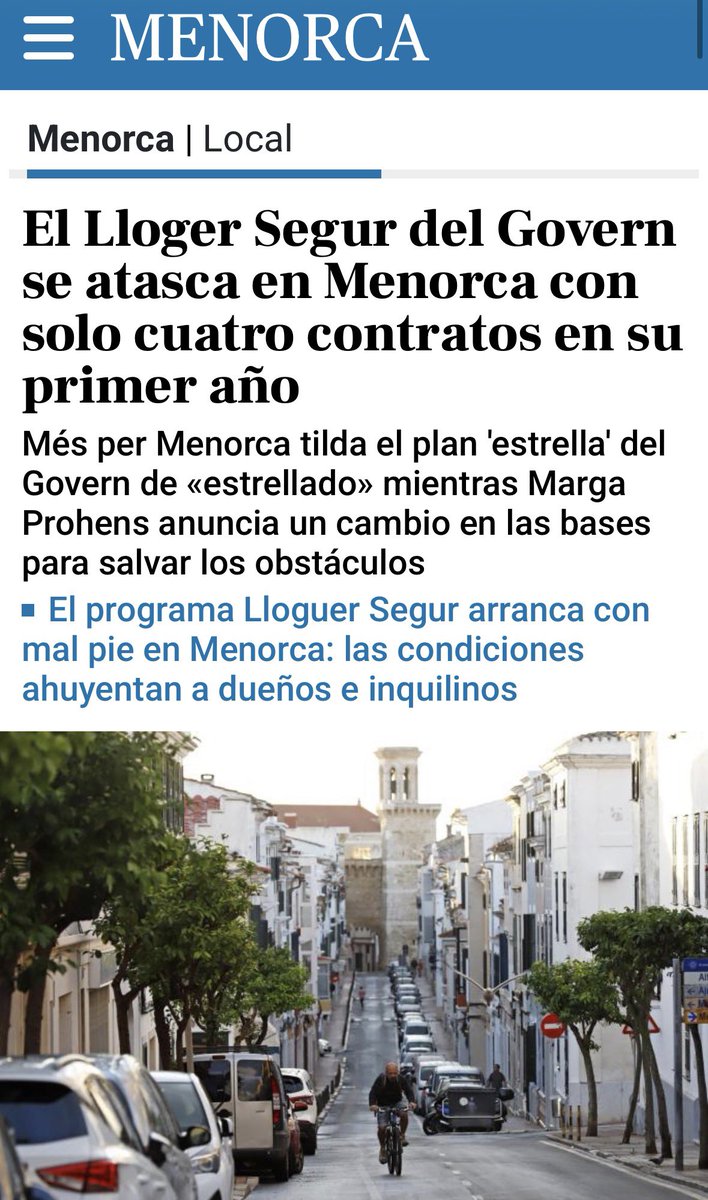 Lloguer segur o Fracàs segur?

Mentre el PP venia el Lloguer Segur com “la gran solució” a l’emergència d’habitatge, la realitat és:
👉🏼 A Menorca: 4 contractes en un any

Amb el PP no hi ha lloguer segur per als residents, sinó negoci segur per als de sempre…