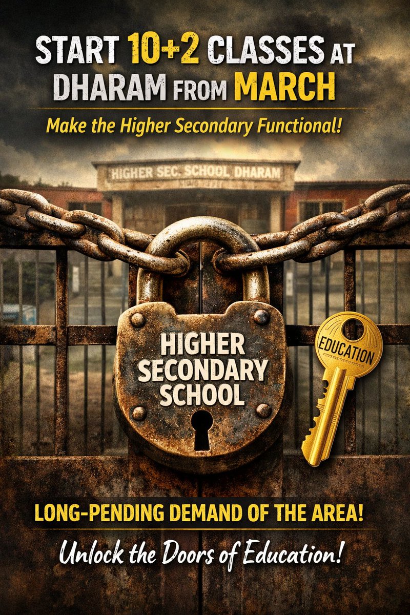 UmarFaried's tweet photo. Respected Hon’ble MLA Gool–Banihal @sajjadshaheen Sahib 
We request you to kindly start 10+2 classes at Dharam from March and make the Higher Secondary fully functional.
This is a long-pending demand of the area.
Education can’t wait. 📚 https://t.co/heT9fWSQPD