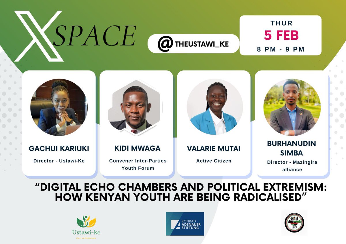 “Kenya’s political fever is about to pick as we head into the campaign season. The threats of polarisation, radicalisation and extremism are alive and perhaps more potent than ever. Join us on this space as we dive into these thematic discussion 
x.com/i/spaces/1lPJq…