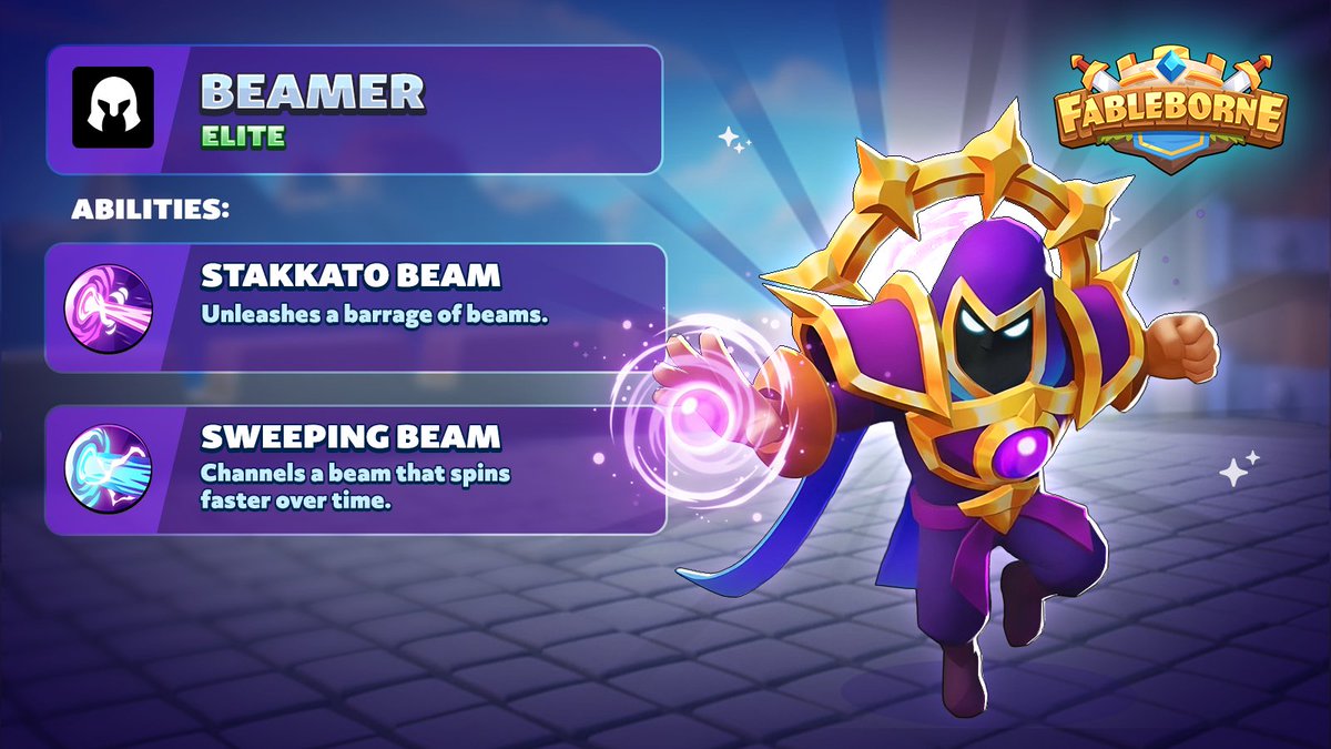 fableborne's tweet photo. Beamer is a ranged unit that constantly pressures you with frequent Beams, forcing you to stay on the move 💨

When paired with slowing enemies, he becomes extremely dangerous and must be dealt with quickly!

Where would you rank him? https://t.co/Ym02eP8Pvr