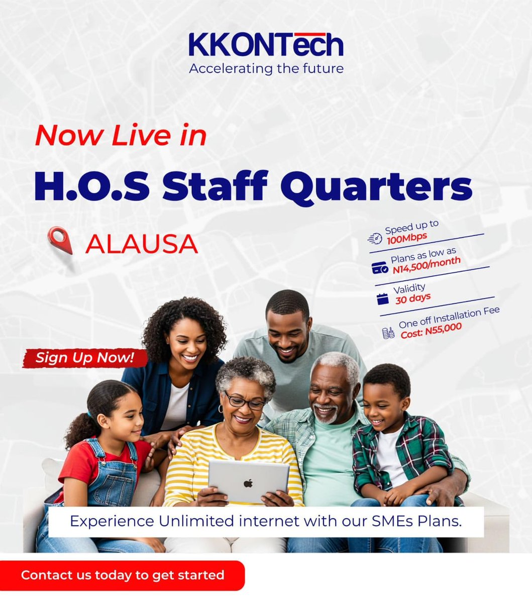 kkontechng's tweet photo. Hello H.O.S Staff Quarters, Alausa
KKONTech Unlimited Fiber Internet is now in your area.

Enjoy Unlimited Fiber Internet with Amazing Speed.
Call: 07080637666 or 
https://t.co/1Yucjmekva https://t.co/D4BoTL2wtG