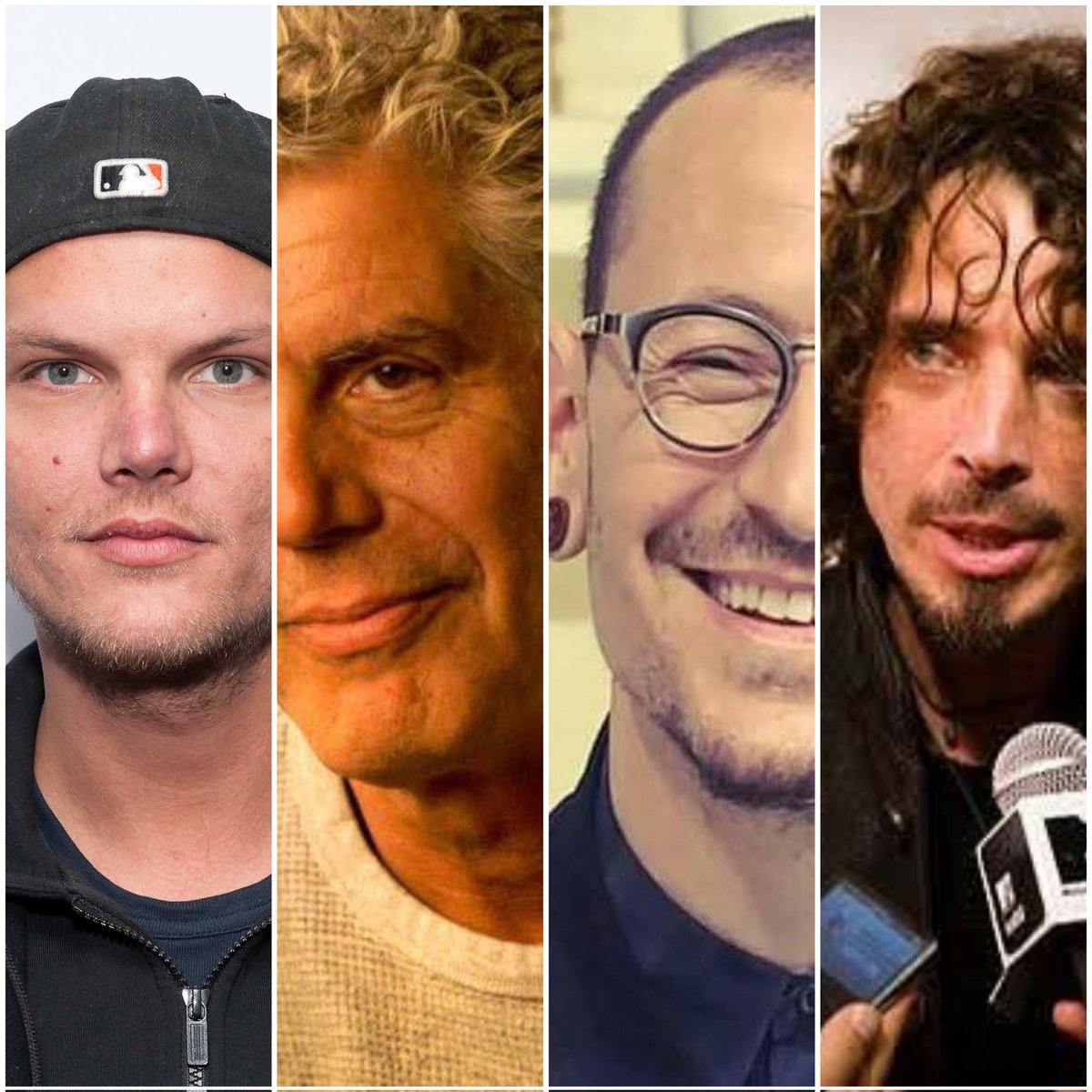 SantyRuize's tweet image. La versión oficial, te dice que ellos se suicidar*n por depresión...

Avicci, Anthony Bourdain, Chester Bennington y Chris Cornell, trabajaban en un documental The Silent Children donde expondrían la pedofilia y el tráfico de personas... 

La élite  de Ped0flL10s los "suicidar0n"