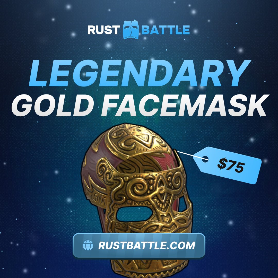 RustBattleCom's tweet image. LEGENDARY GOLD FACEMASK ($75) GIVEAWAY!

To enter:
🔷Follow @RustBattleCom 
🔷RT this post &amp;amp; Tag 1 Friend

Giveaway ends in 7 days, goodluck!