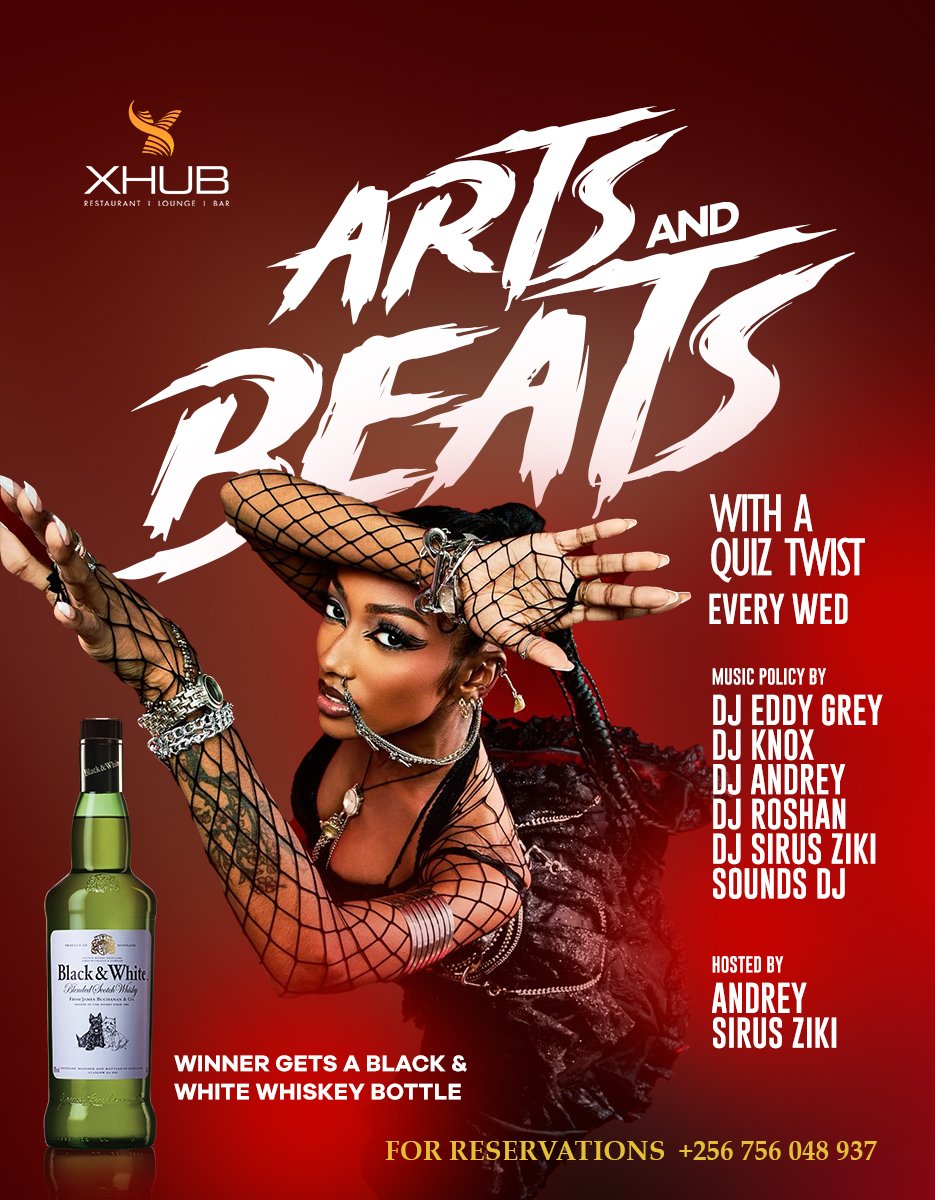 Ladies n gentel MEN........Arts n Beats returns tonight at <a href="/XhubbarNajjera/">Xhub Bar & Restaurant</a> starting with a quiz session at exactly 9PM. Hosted by <a href="/DjAndreyBaddest/">🆃🅷🅴 🅱🅰🅳🅳🅴🆂🆃 🇺🇬🇰🇪🇹🇿🇷🇼🇧🇮🇸🇩</a> and <a href="/sirusziki/">Sirus Ziki</a> 

Come experince fun and happiness with a great lineup of djs throught the night.
<a href="/kemishan/">MOViN FYAH 🦁</a> <a href="/Nabimara_Paul/">Nabimara Paul🇺🇬</a> <a href="/paulwebs1/">MrHashtag🇺🇬 𝕏</a>