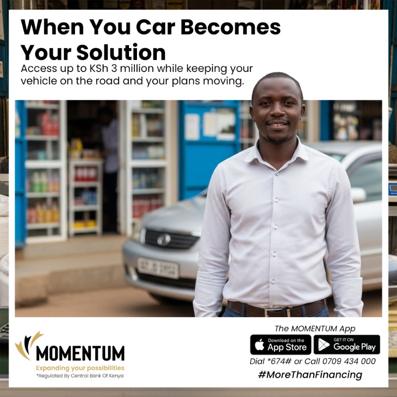 momentum_ke's tweet photo. Secure a logbook loan and drive with confidence. Enjoy 24/7 roadside support and free towing for up to 20km if your car breaks down.