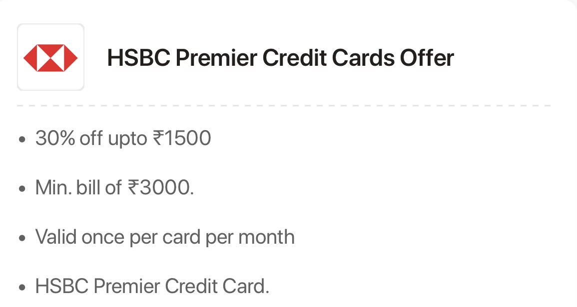One of the most silent yet powerful money-saving credit card perks 🍽️💎

HSBC Premier × EazyDiner
• 30% extra off up to ₹1,500
• Over &amp; above EazyDiner deals
• Once a month | Min bill ₹3,000

Why this matters now 👇
As banks cap Swiggy voucher limits,
direct restaurant