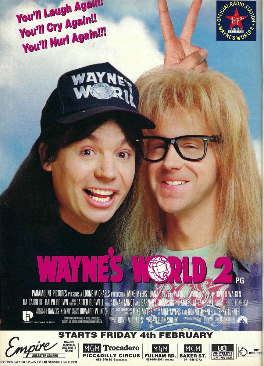 Mag1cH0ur's tweet photo. On this day February 4th, 1994, WAYNE'S WORLD 2 opened in London.. https://t.co/WZzHulahEV
