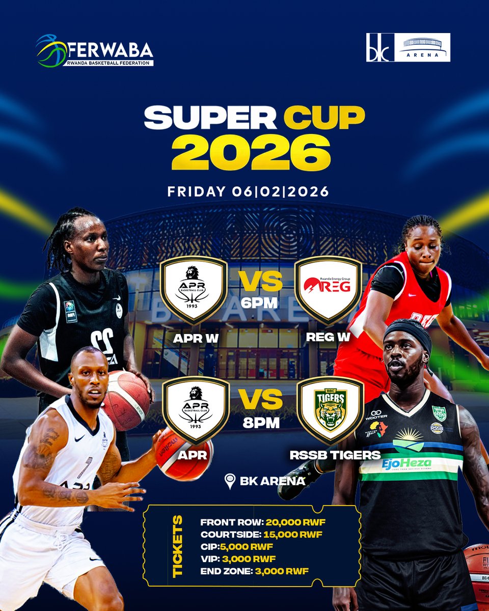 ferwabaRW's tweet photo. 🏆 Super Cup 2026

Get ready for top-tier basketball action as the Rwanda Super Cup 2026 tips off at BK Arena this Friday, 6th February!

Don’t miss an evening of elite competition and electrifying moments on the court! 🔥🙌 

📍 Venue: BK Arena https://t.co/hG6Ki7zRlQ
