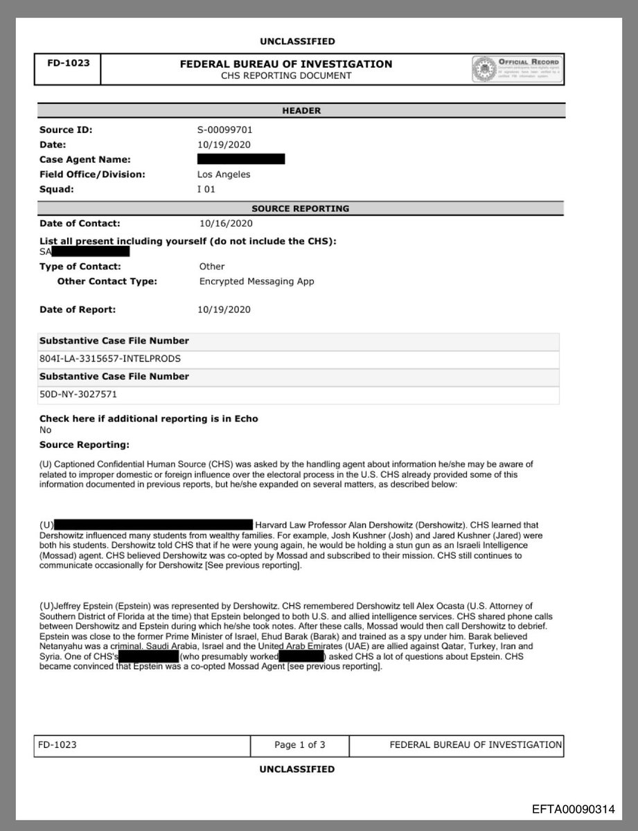 ‼️Epstein'in bir İsrail ajanı olduğu teyid edildi.

Yeni açıklanan belgeler arasında yer alan bir FBI raporu,  Epstein'in İsrail Başbakanlığı altında eğitilmiş bir ajan olduğunu tespit ediyor.