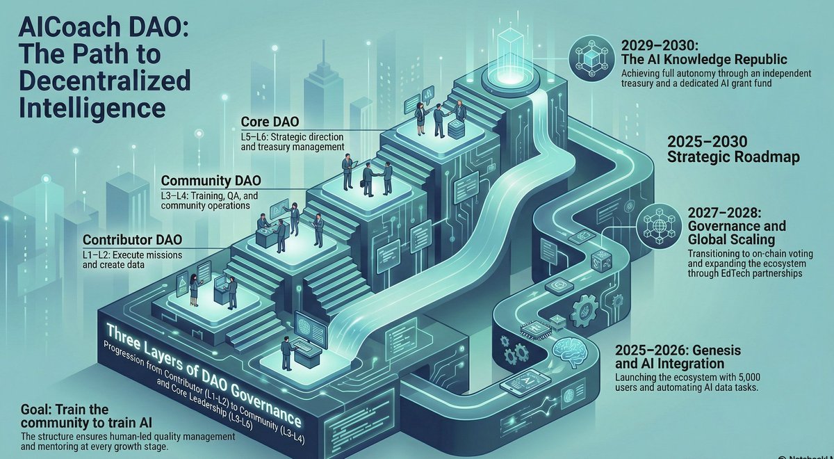 AI doesn’t fail because of models.
It fails because of how humans are coordinated.
Big Tech centralised that coordination.
AICoach decentralises it. 🧠🌍

This is AICoach DAO — not a community, but an intelligence ecosystem.

🧩 The Core Idea
Humans + AI don’t scale through