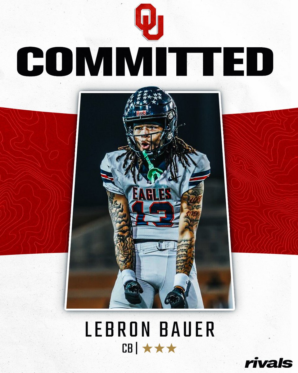 🚨BREAKING🚨 CB LeBron Bauer has committed to Oklahoma, <a href="/samspiegs/">Sam Spiegelman</a> reports⭕️

Read: on3.com/rivals/news/be…