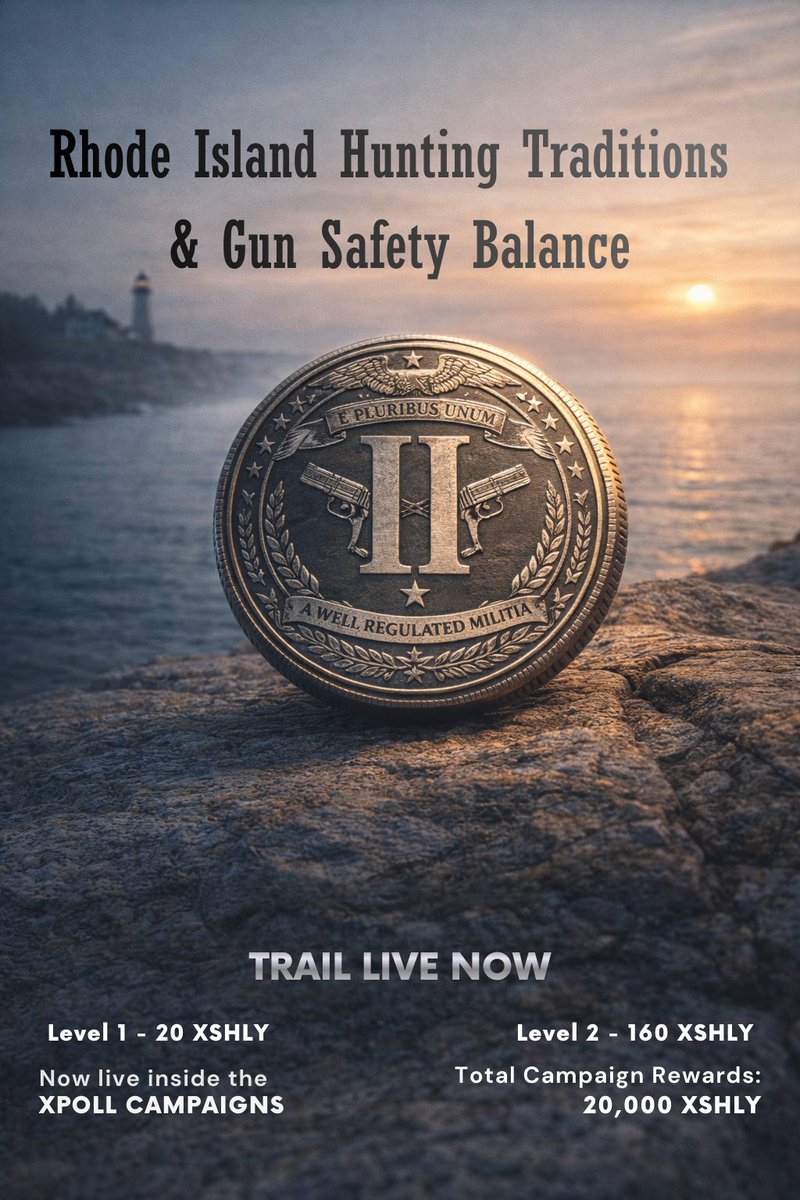xpollplatform's tweet image. ⚖️ Trail Live NowRhode Island tradition or modern safety reset?
This trail explores where hunting heritage meets today’s gun-safety realities—what locals trust, what policies change, and how Rhode Island keeps balance without breaking culture.🧠 Powered by XPOLL Intelligence
🪙