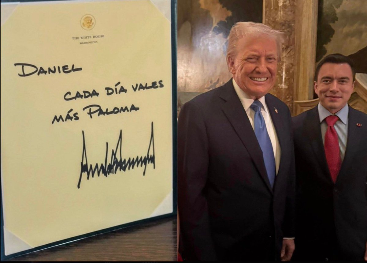 sugatito90's tweet photo. Daniel Noboa consiguió la dedicatoria en el libro de Donald Trump 👇🤣 https://t.co/iRLaN33aJo