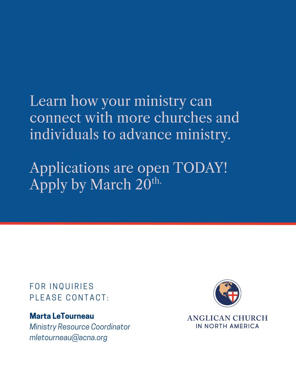 The_ACNA's tweet photo. We are thrilled to announce that ACNA's first-ever Affiliated Ministry Application is now live! Initial applications will be accepted until March 20, 2026. 

To learn more and access the application: https://t.co/y6zeW0jAfr https://t.co/hsgJTSNEYM