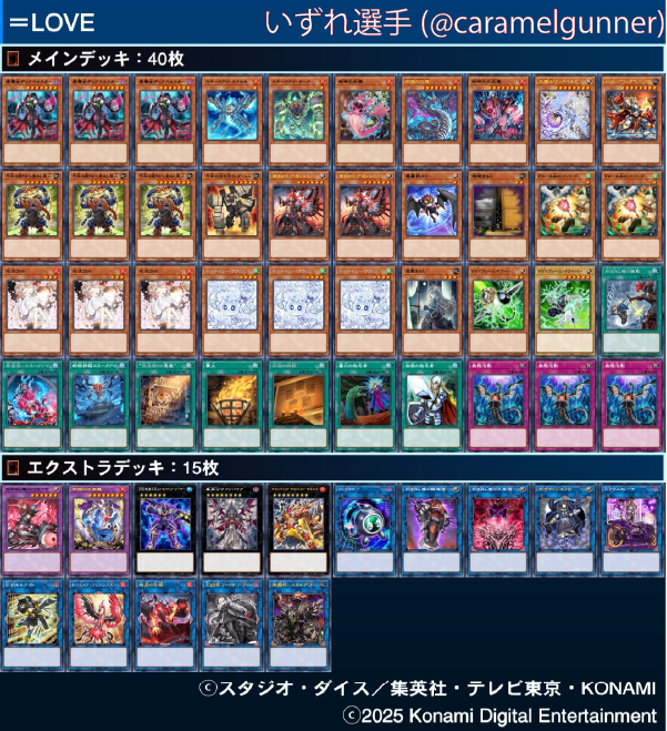 第493回将軍CS

参加者28名
2026/2/4開催
大会結果:tonamel.com/competition/CA…
🥇優勝
VC削除で規約ケア選手【巳剣ティアラメンツ】
(ID非公開)

🥈準優勝
ジャッキー選手【巳剣】
<a href="/Z2nUj5bExs41928/">ジャッキー</a>

🎗️TOP4
マリスより閃刀姫選手【巳剣ライゼオル】
(ID非公開)

いずれ選手【スネークアイ】