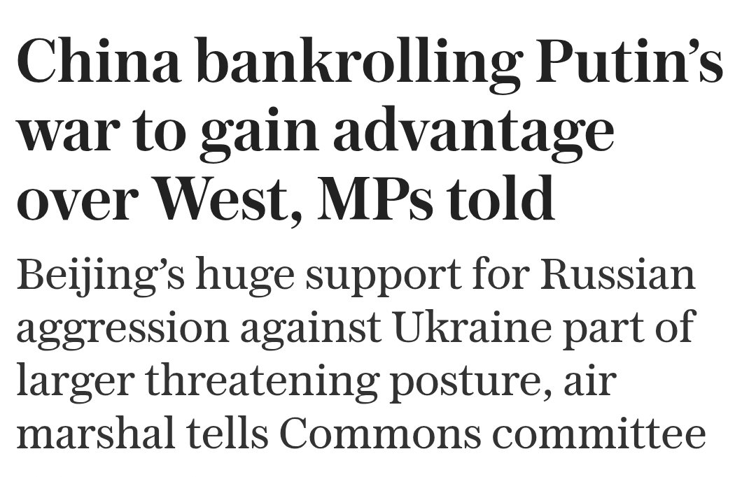 The Telegraph: “Open source suggests 60 per cent of the Russian war effort is being covertly bankrolled by China"

Without Beijing's support, Russia's war would end in just months.