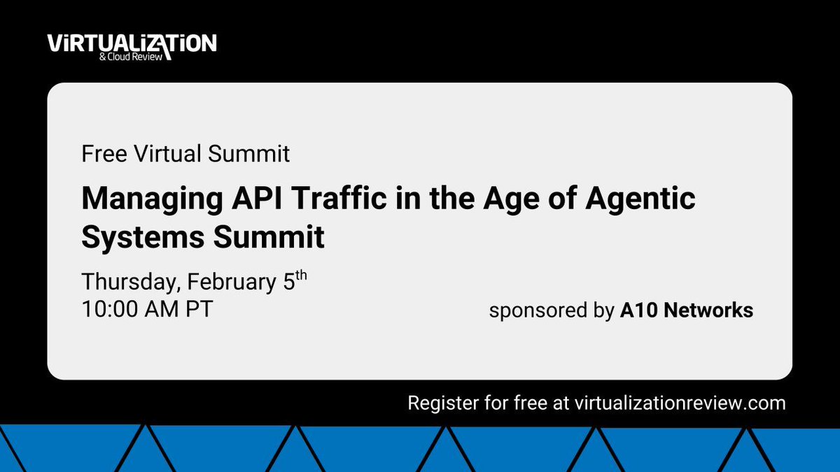 Agentic systems are pushing APIs beyond traditional limits.

Join us tomorrow for this FREE virtual summit sponsored by <a href="/A10Networks/">A10 Networks</a>, and learn how teams are preparing for AI-scale demand.

Register now: 
virtualizationreview.com/webcasts/2026/…

#APIs #AgenticAI