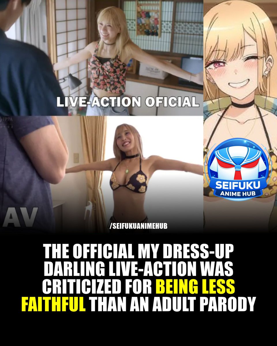 In 2024, the live-action series of My Dress-Up Darling premiered, and some people criticized it for being less “ecchi” compared to the manga, such as the scene where Marin wears a bikini to have her measurements taken.

At the time, fans began comparing it to a JAV version that