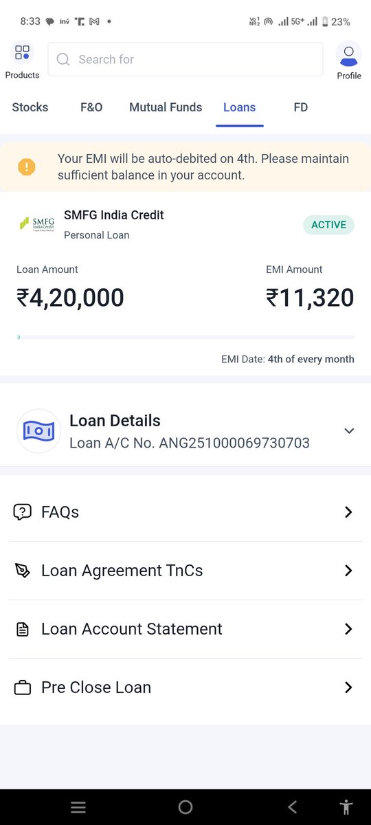 jassforworks's tweet photo. @AngelOne  Bank account frozen, so no auto-debit  loan EMI.
Their FAQ says pay directly from app's loan section in this situation...
Opened app for emi payment → NO such option exists!
False info + technical glitch? Very disappointing 😡
Screenshots attached. https://t.co/W3CWmPNa8m