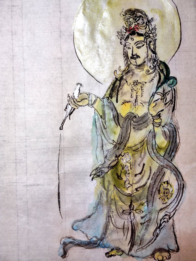 観音菩薩 狩野芳崖の悲母観音を参考 #水墨画 #顔彩