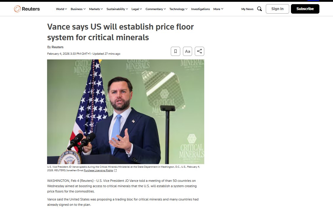 Price floor changes everything.

When the US says it will establish a price floor for critical minerals, it’s not a comment — it’s a rule change.

• Downside is capped by government buying
• Upside risk remains unlimited
• Political short squeezes replace market ones

Shorting