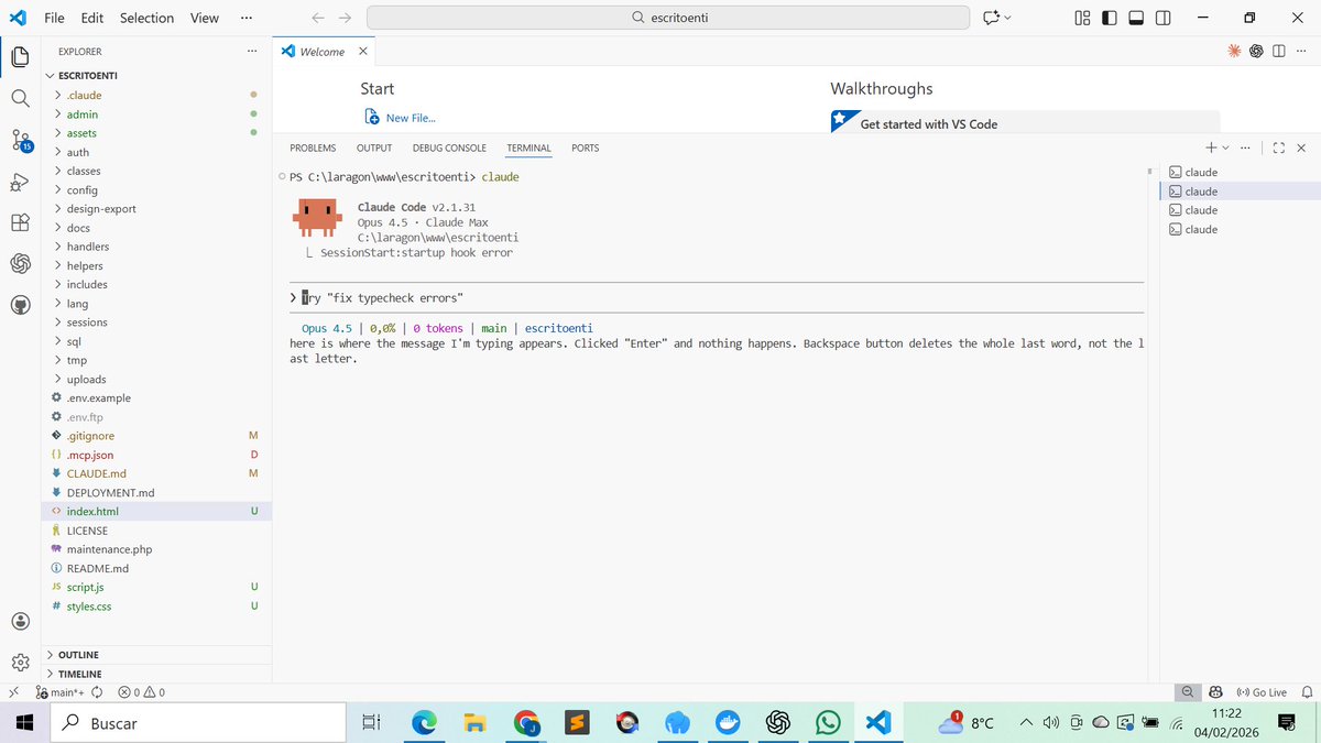Worried_JR's tweet photo. @bcherny sorry to bother but I saw that sometimes you respond to bugs. I reported this to your AI Agent, but couldn't solve it.
It's Windows 10, and there's a strange behaviour in the terminal. Messages appear two lines below and Enter becomes useless. https://t.co/1aF2TxAzAm