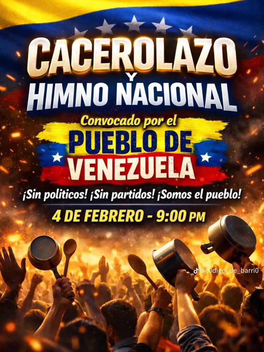 ¡Vamos mi gente! Este es el momento histórico en que las cazuelas sonarán más fuertes, y el “Gloria al Bravo Pueblo” retumbará como nunca. ¡Cualquier tipo de desobediencia y protesta, suma. 

ATENCIÓN VENEZUELA 🚨

#legionindependencia #GeneraciónIndependencia