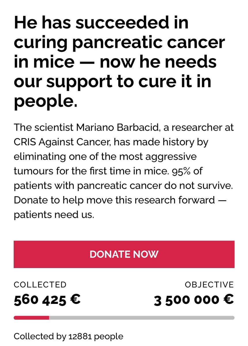 sugatradamus's tweet image. Dr. Mariano Barbacid and his team developed a cure for pancreatic cancer in mice without side effects. they need financial support in order to continue the research for a cure suitable for humans.

please help share and donate!

criscancer.org/barbacid/index…