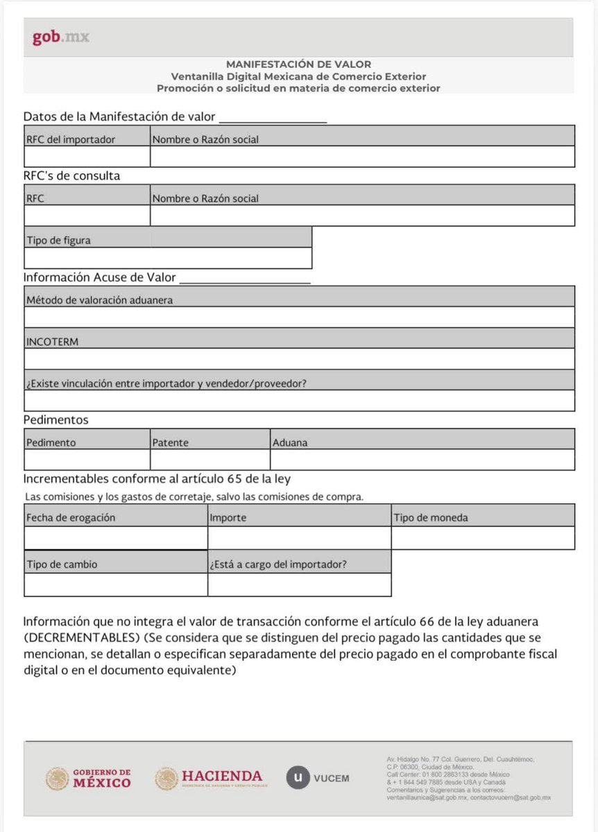 Me empezaron a consultar dónde se podía ver el formato ya publicado oficialmente por MVE , aquí link 🖥️
 ventanillaunica.gob.mx/vucem/otros/Fo…