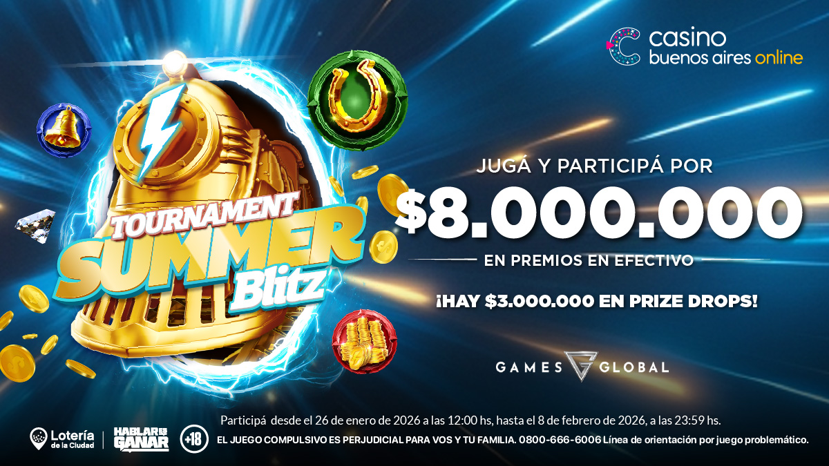 ⚡ Summer Blitz Tournament
💰 $8.000.000 en premios
🎁 Prize Drops por $3.000.000
📅 Del 26/01 al 08/02

👉 No te quedes afuera

#CasinoBuenosAiresOnline #PromoOnline