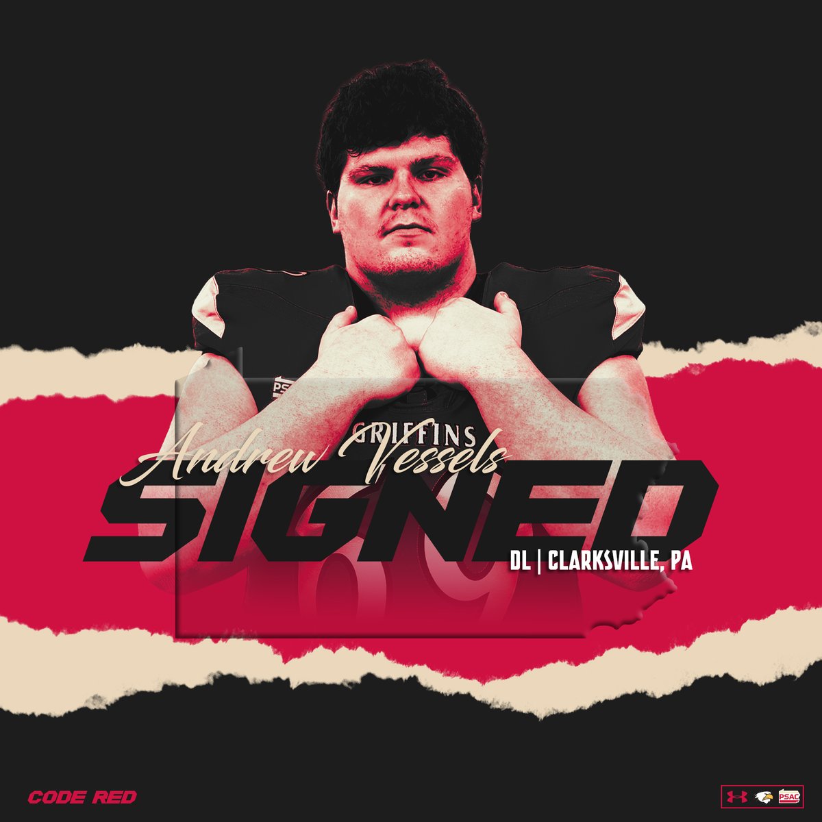 SHU_FBALL's tweet photo. Welcome, 2026 Seton Hill Griffin Signee Andrew Vessels (@Vessels1Vessels). Big, strong force in the middle that will move bodies in the near future!! #STICK2THECOD6 https://t.co/7vido631AA